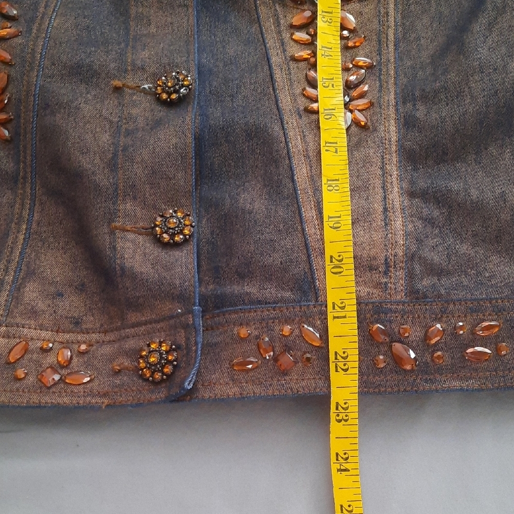 Diane Gilman Dark Brown Embellished Jean Jacket - Size S - Picture 9 of 11